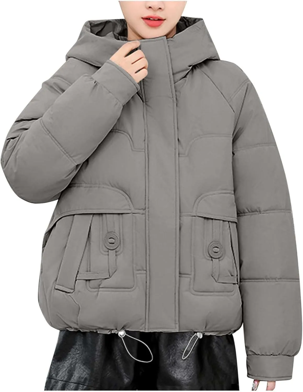Lmdudan Women Puffer Jacket Warm Thickened Zip Up Down Jackets Quilted Parkas with Faux Fur Hood Casual Outerwear with Pocket
