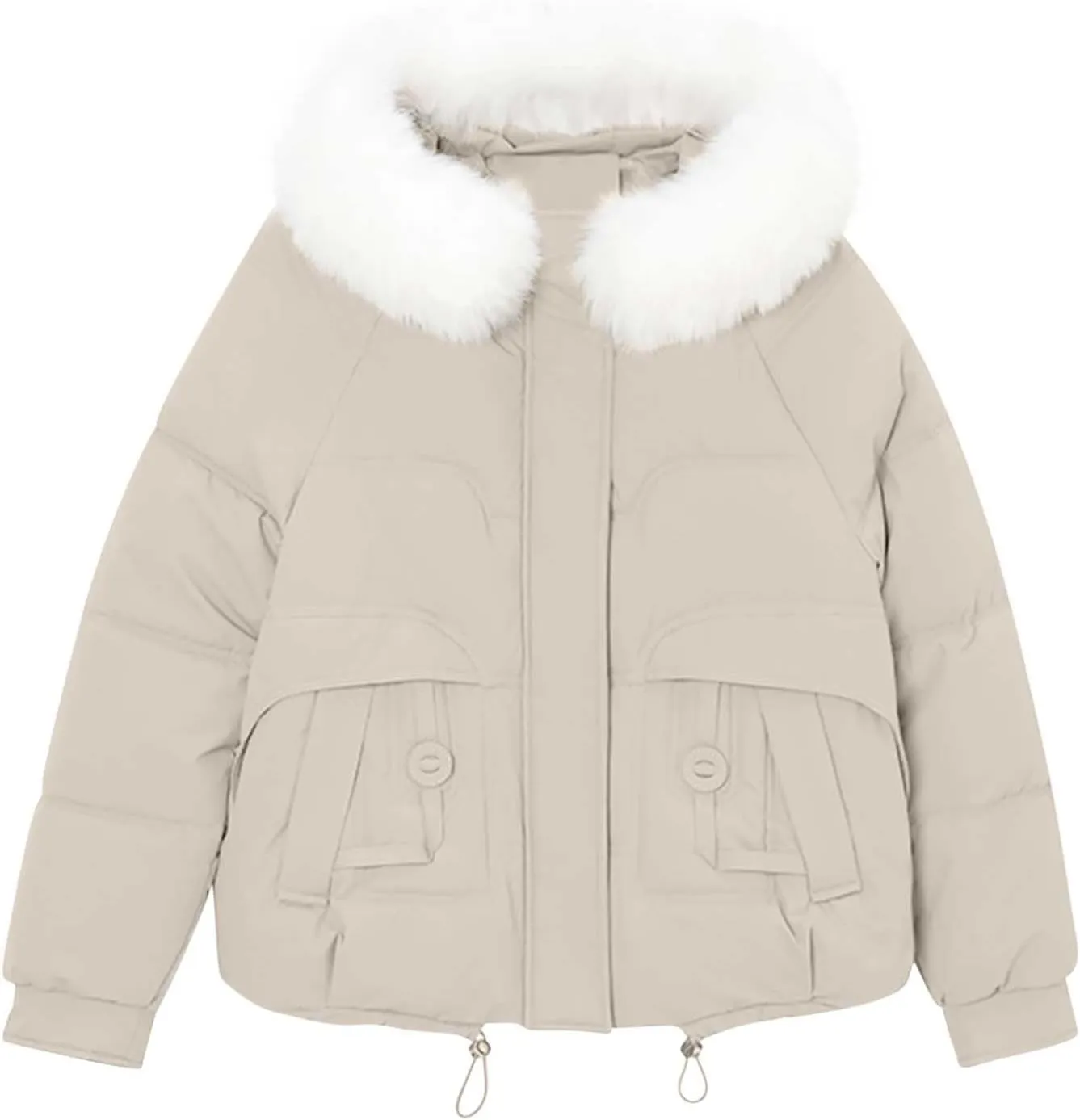 Lmdudan Women Puffer Jacket Warm Thickened Zip Up Down Jackets Quilted Parkas with Faux Fur Hood Casual Outerwear with Pocket