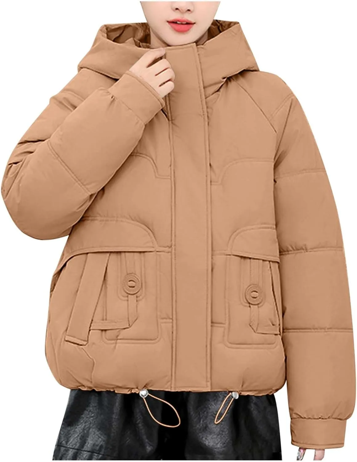Lmdudan Women Puffer Jacket Warm Thickened Zip Up Down Jackets Quilted Parkas with Faux Fur Hood Casual Outerwear with Pocket