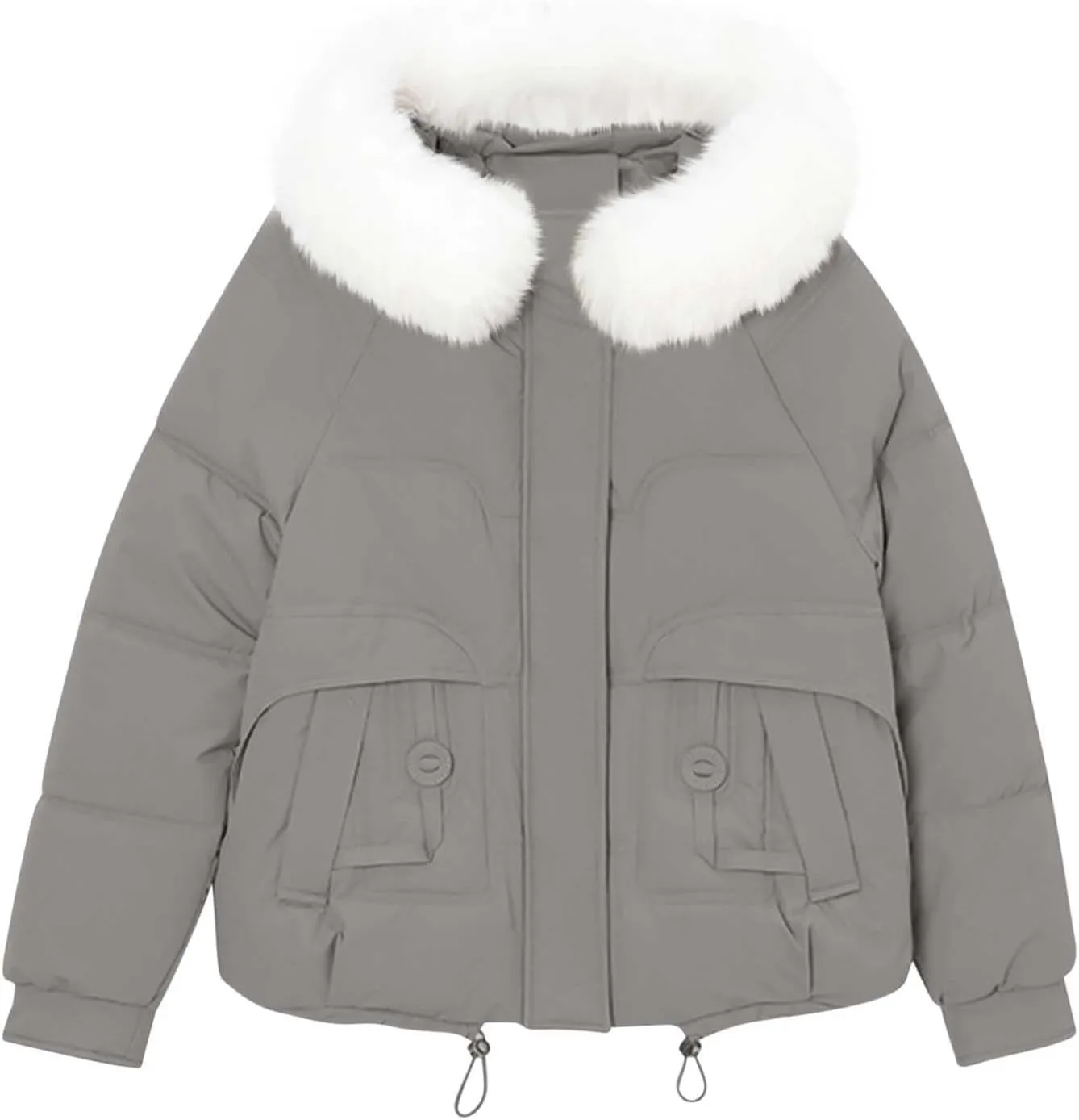 Lmdudan Women Puffer Jacket Warm Thickened Zip Up Down Jackets Quilted Parkas with Faux Fur Hood Casual Outerwear with Pocket