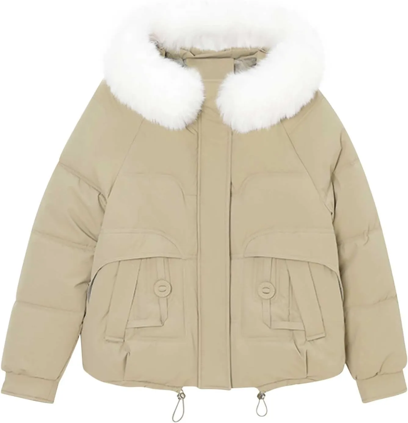 Lmdudan Women Puffer Jacket Warm Thickened Zip Up Down Jackets Quilted Parkas with Faux Fur Hood Casual Outerwear with Pocket