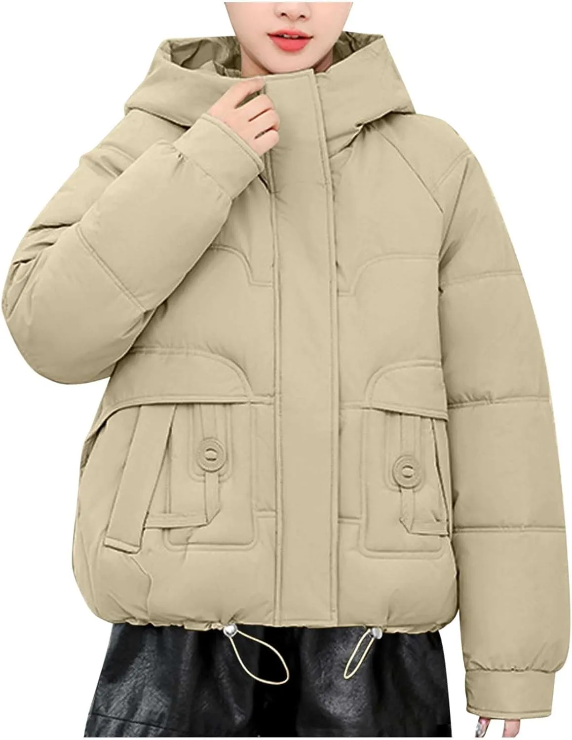Lmdudan Women Puffer Jacket Warm Thickened Zip Up Down Jackets Quilted Parkas with Faux Fur Hood Casual Outerwear with Pocket
