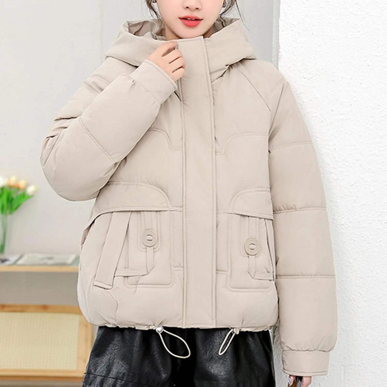 Lmdudan Women Puffer Jacket Warm Thickened Zip Up Down Jackets Quilted Parkas with Faux Fur Hood Casual Outerwear with Pocket