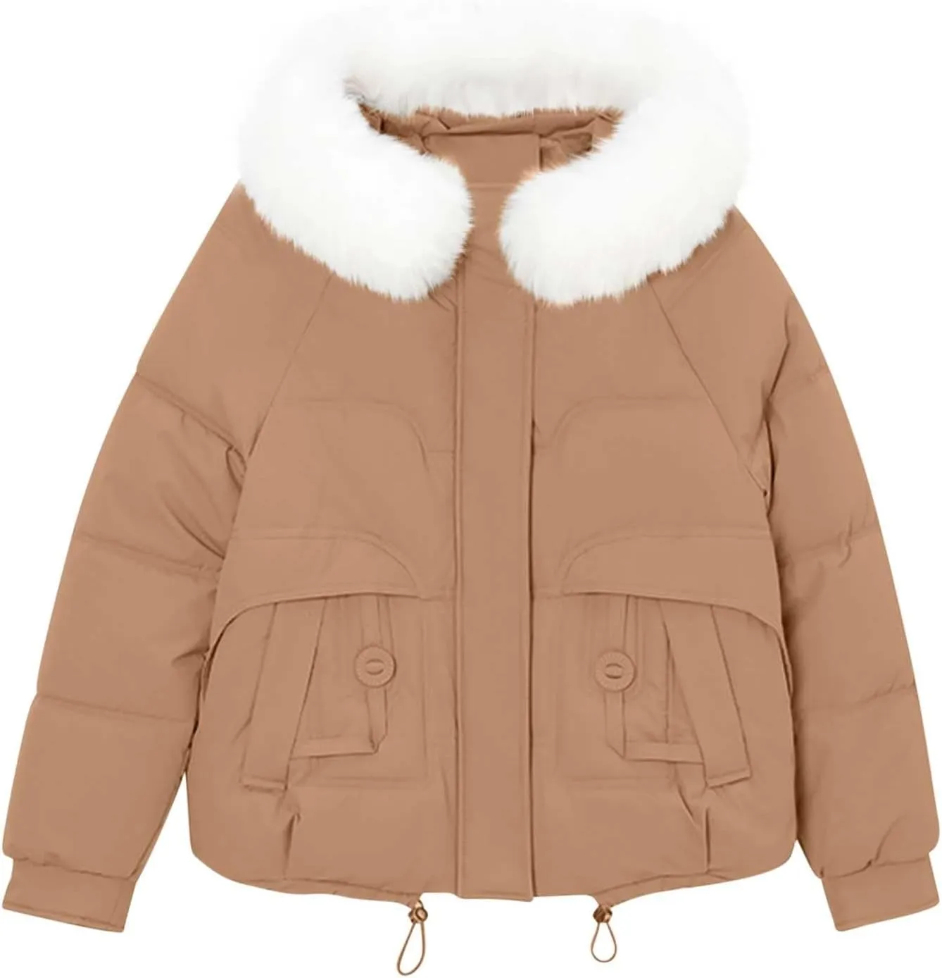 Lmdudan Women Puffer Jacket Warm Thickened Zip Up Down Jackets Quilted Parkas with Faux Fur Hood Casual Outerwear with Pocket