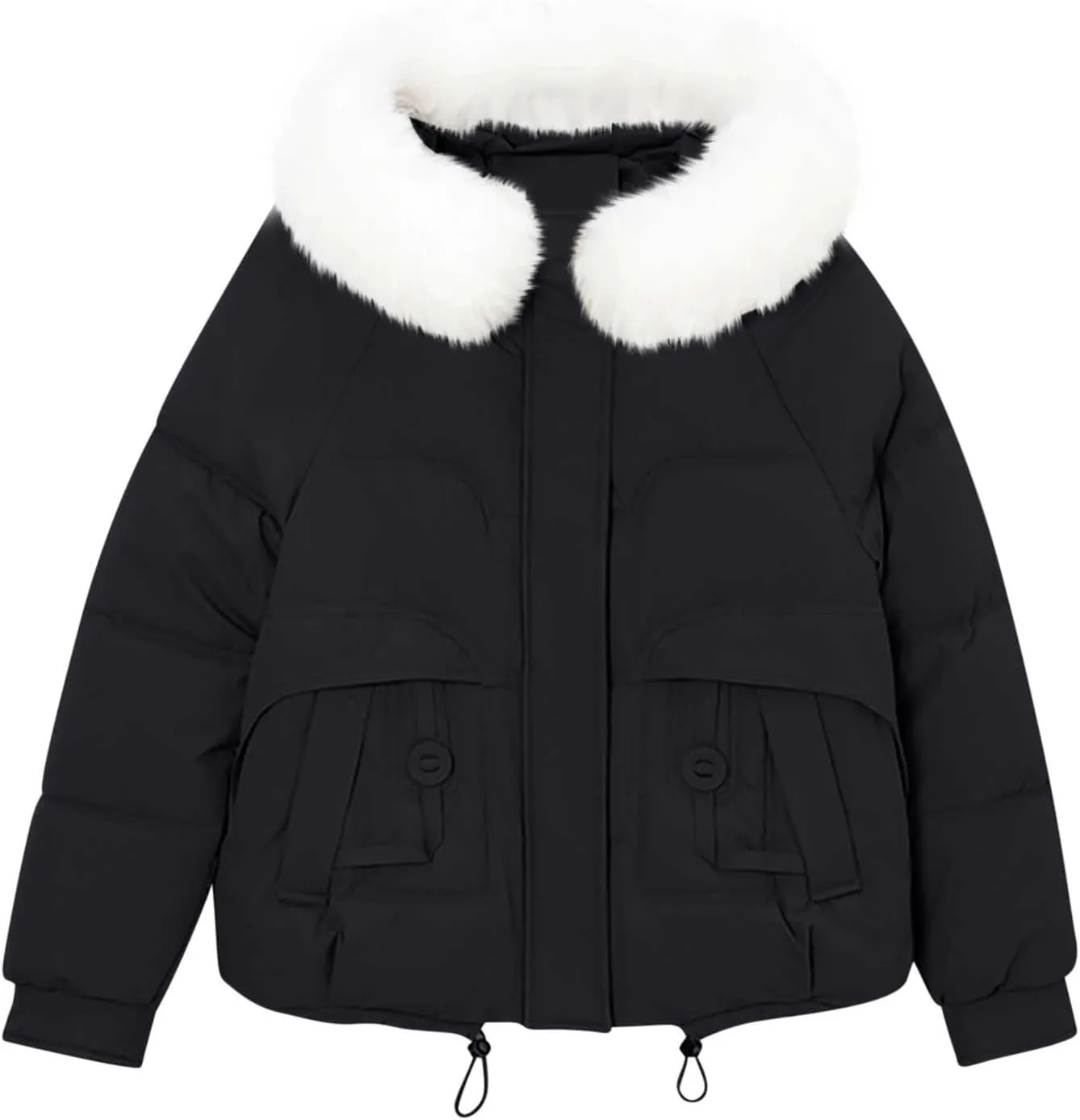 Lmdudan Women Puffer Jacket Warm Thickened Zip Up Down Jackets Quilted Parkas with Faux Fur Hood Casual Outerwear with Pocket