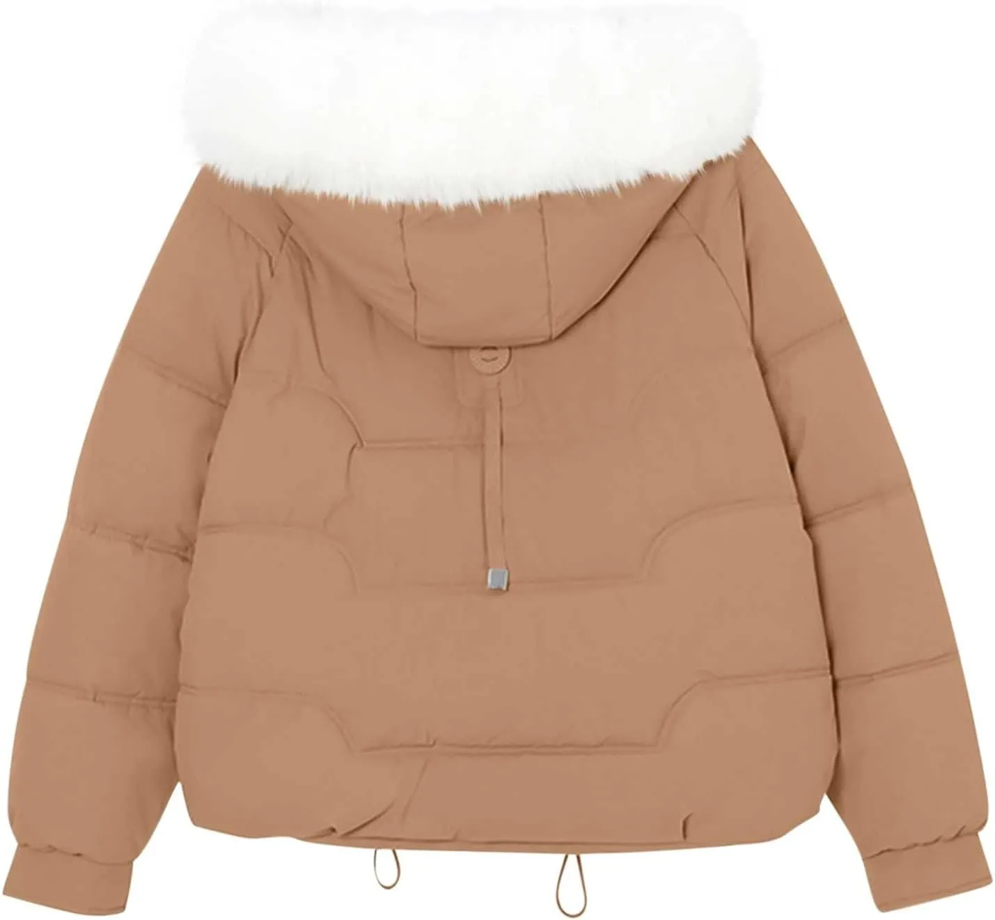 Lmdudan Women Puffer Jacket Warm Thickened Zip Up Down Jackets Quilted Parkas with Faux Fur Hood Casual Outerwear with Pocket