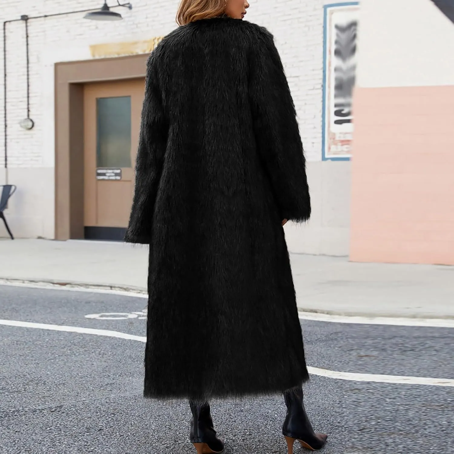 Long Faux Fur Coat Women 2025 Winter Warm Fuzzy Fleece Open Front Long Sleeve Jacket Plus Size Fur Trench Coat