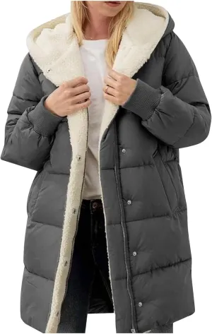 Long Puffer Coat for Women Winter Thickened Down Jacket Warm Down Jacket Hooded Outwear Cotton Jacket with Pockets