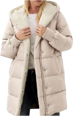 Long Puffer Coat for Women Winter Thickened Down Jacket Warm Down Jacket Hooded Outwear Cotton Jacket with Pockets