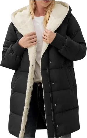 Long Puffer Coat for Women Winter Thickened Down Jacket Warm Down Jacket Hooded Outwear Cotton Jacket with Pockets