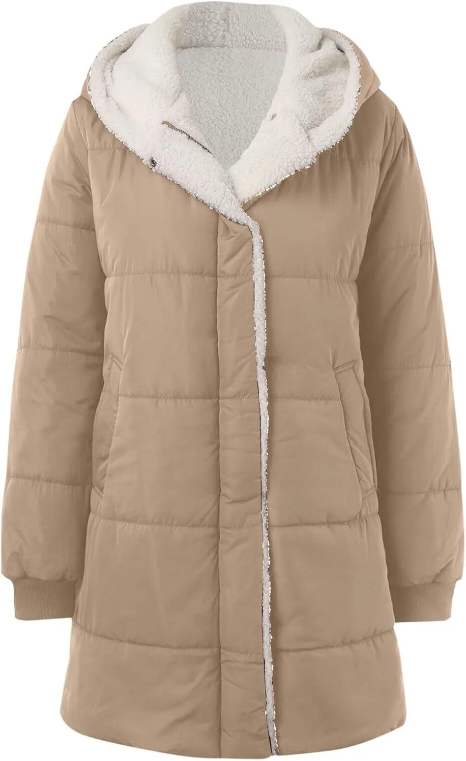Long Puffer Coat for Women Winter Thickened Down Jacket Warm Down Jacket Hooded Outwear Cotton Jacket with Pockets