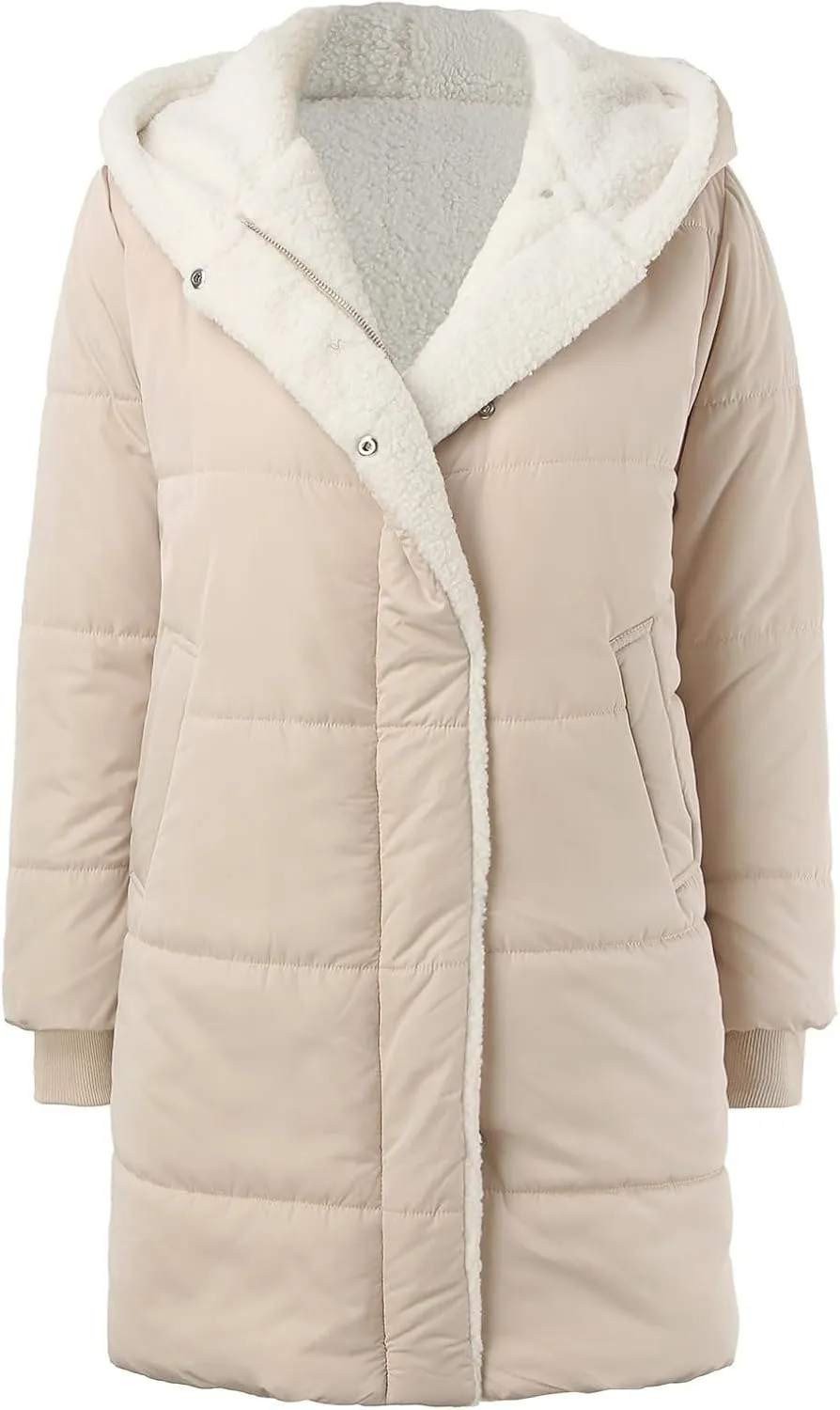 Long Puffer Coat for Women Winter Thickened Down Jacket Warm Down Jacket Hooded Outwear Cotton Jacket with Pockets