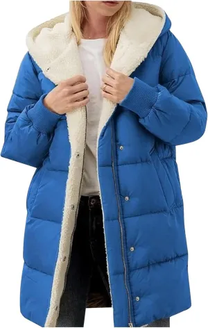 Long Puffer Coat for Women Winter Thickened Down Jacket Warm Down Jacket Hooded Outwear Cotton Jacket with Pockets