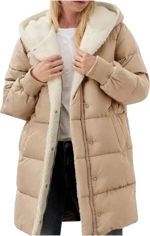 Long Puffer Coat for Women Winter Thickened Down Jacket Warm Down Jacket Hooded Outwear Cotton Jacket with Pockets