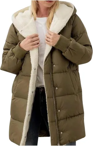 Long Puffer Coat for Women Winter Thickened Down Jacket Warm Down Jacket Hooded Outwear Cotton Jacket with Pockets