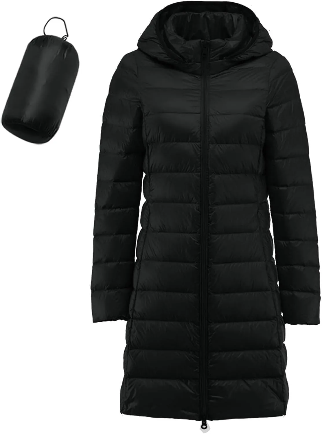 Long Puffer Jacket for Women Ultra Light Down Packable Hooded Coat 2024 Winter Warm Packable Down Jacket Trendy