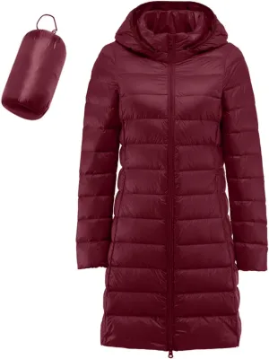 Long Puffer Jacket for Women Ultra Light Down Packable Hooded Coat 2024 Winter Warm Packable Down Jacket Trendy