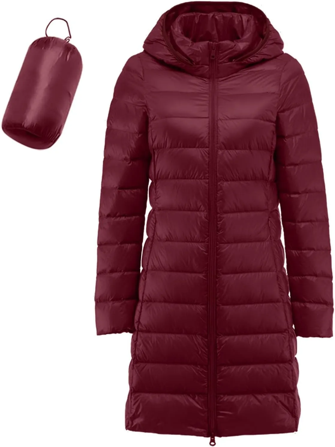 Long Puffer Jacket for Women Ultra Light Down Packable Hooded Coat 2024 Winter Warm Packable Down Jacket Trendy
