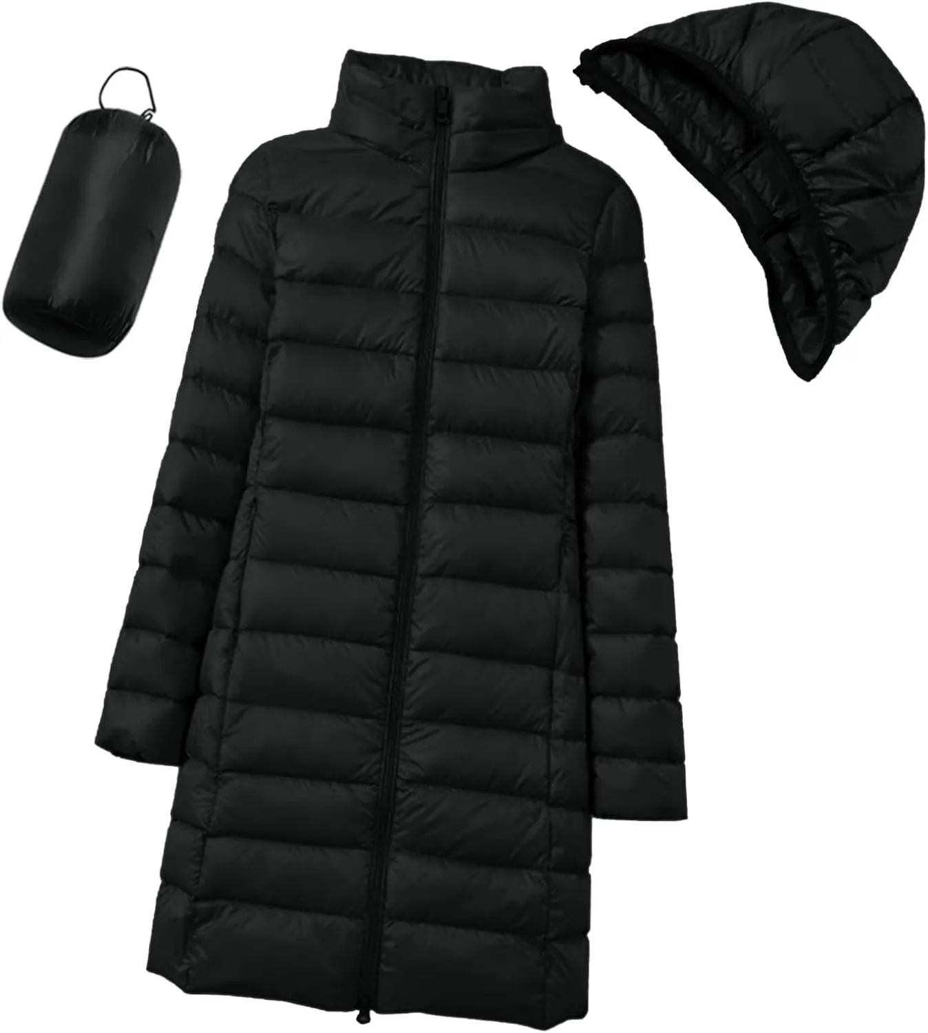 Long Puffer Jacket for Women Ultra Light Down Packable Hooded Coat 2024 Winter Warm Packable Down Jacket Trendy