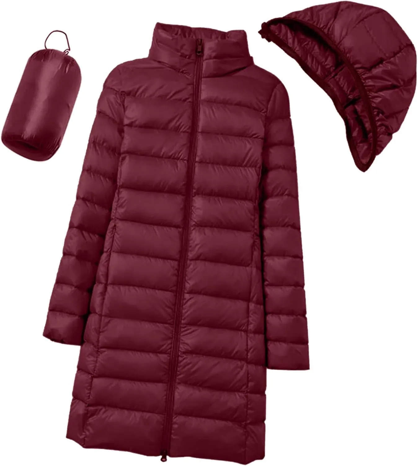 Long Puffer Jacket for Women Ultra Light Down Packable Hooded Coat 2024 Winter Warm Packable Down Jacket Trendy