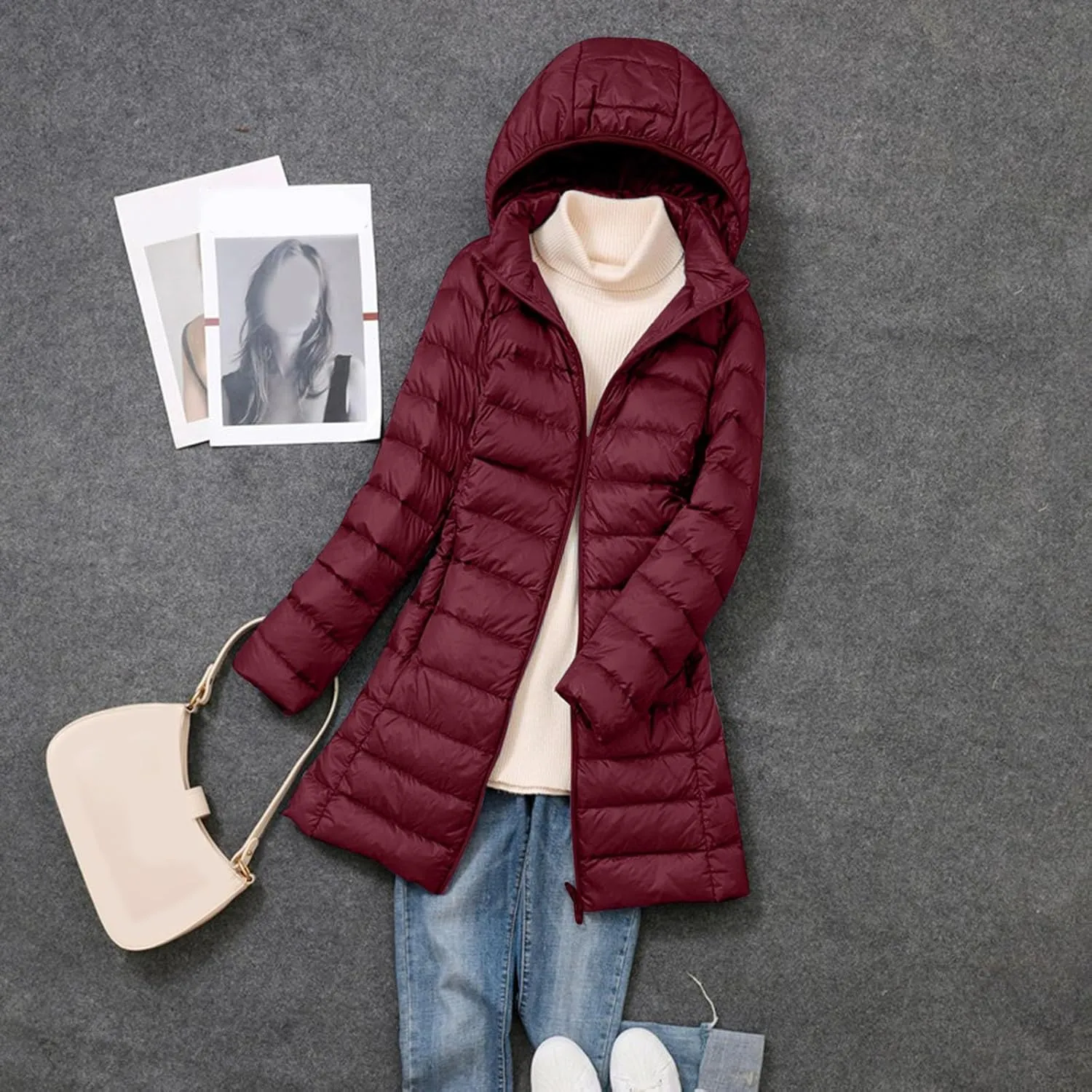 Long Puffer Jacket for Women Ultra Light Down Packable Hooded Coat 2024 Winter Warm Packable Down Jacket Trendy