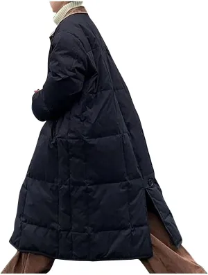 Long Winter Coats for Women Button Down Windbreaker Puffer Parkas Coats Cold Weather Warm Baggy Down Jacket Outerwear