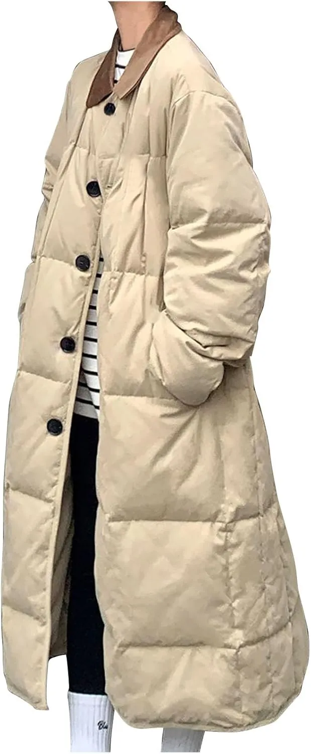 Long Winter Coats for Women Button Down Windbreaker Puffer Parkas Coats Cold Weather Warm Baggy Down Jacket Outerwear