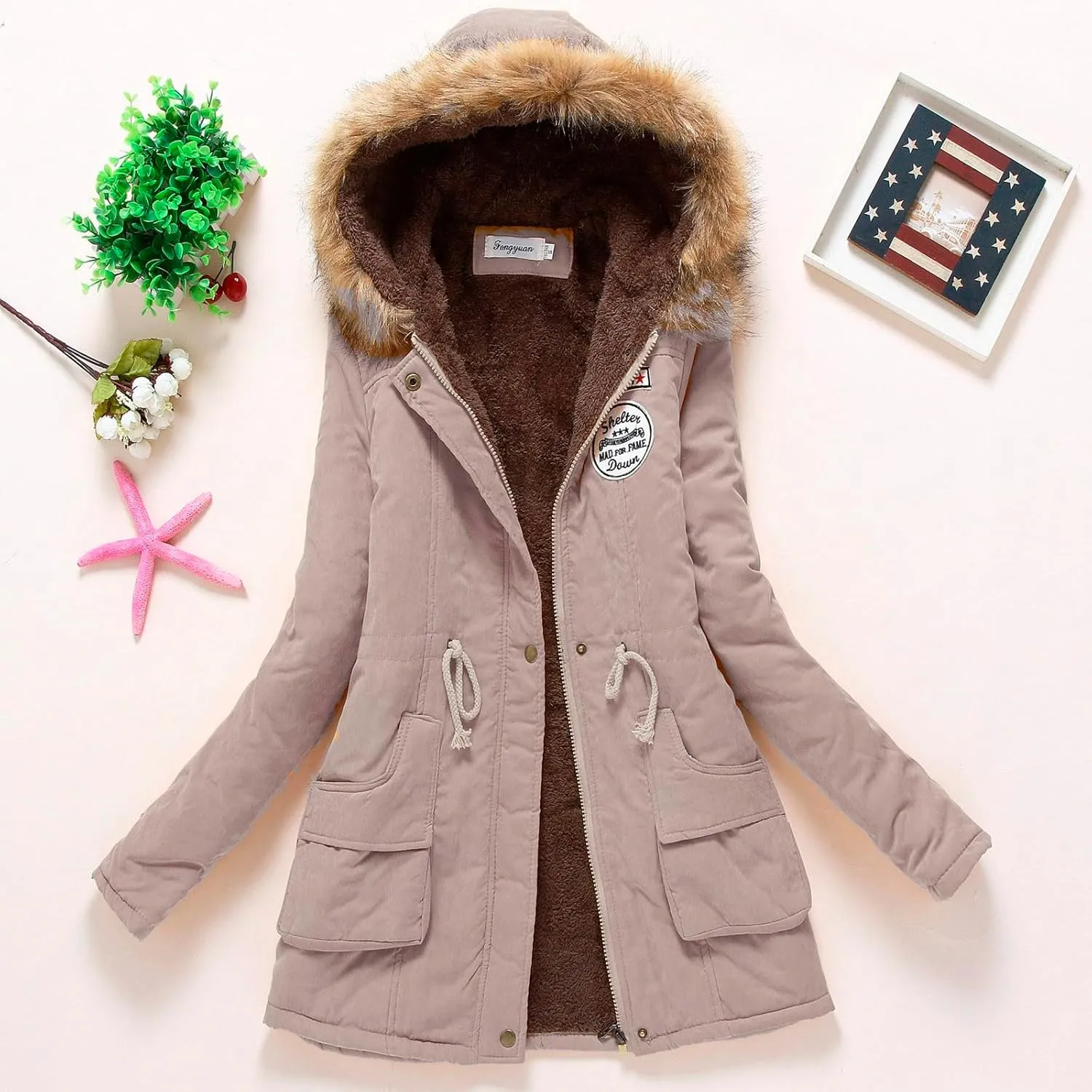 Long Winter Coats for Women Casual Long Sleeve Fleece Lined Jacket Slim Warm Hooded Padded Coat 2024 Fashion Outwear