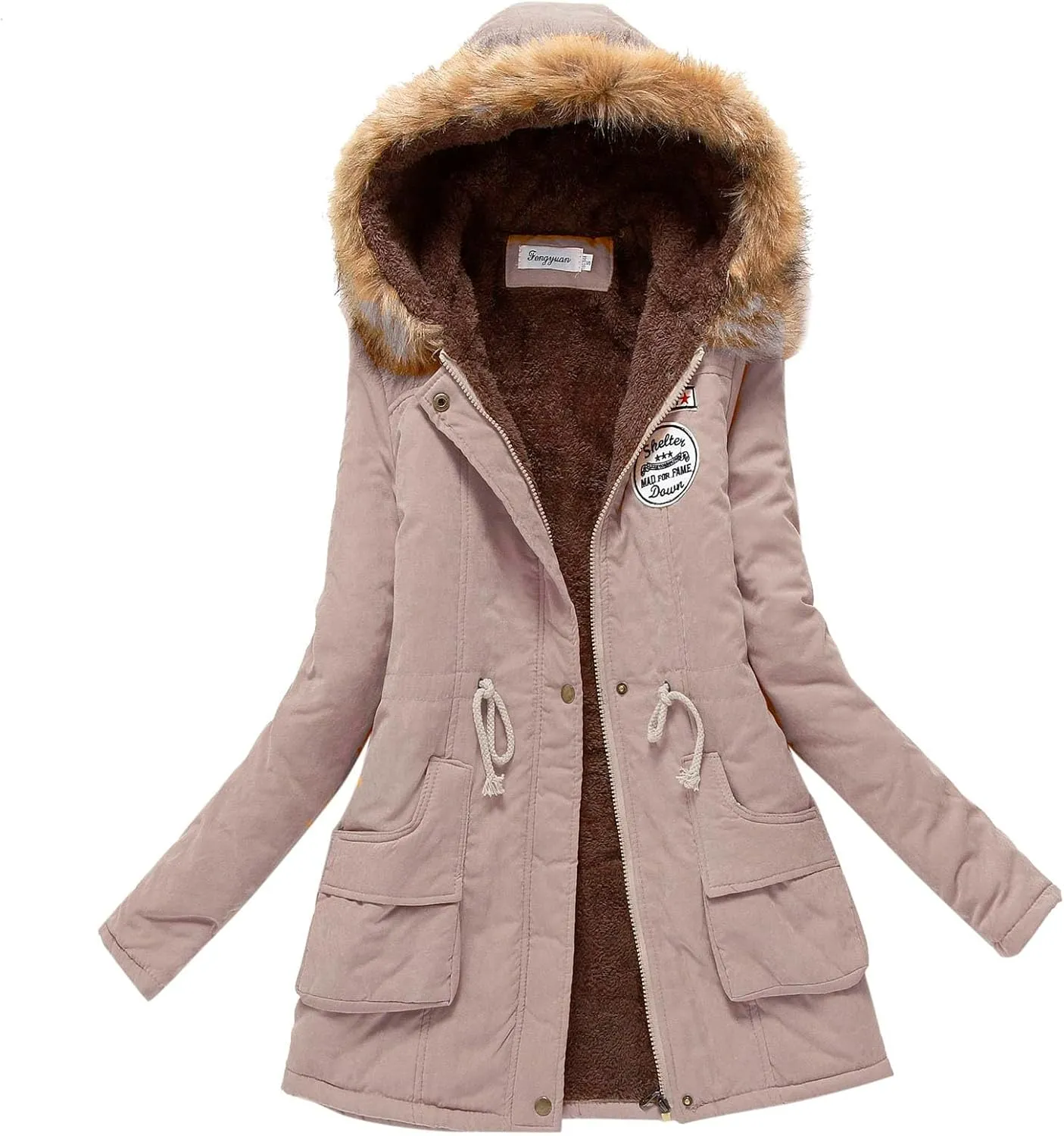 Long Winter Coats for Women Casual Long Sleeve Fleece Lined Jacket Slim Warm Hooded Padded Coat 2024 Fashion Outwear