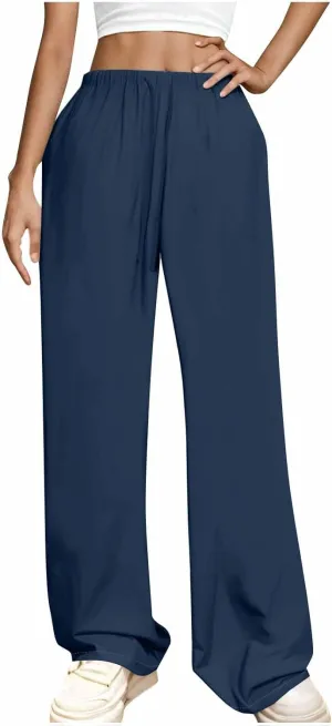 Lounge Pants Women Flowy Beach Pants Linen Palazzo Pants Summer Elastic Pants Workout Soft Pants Long Trousers
