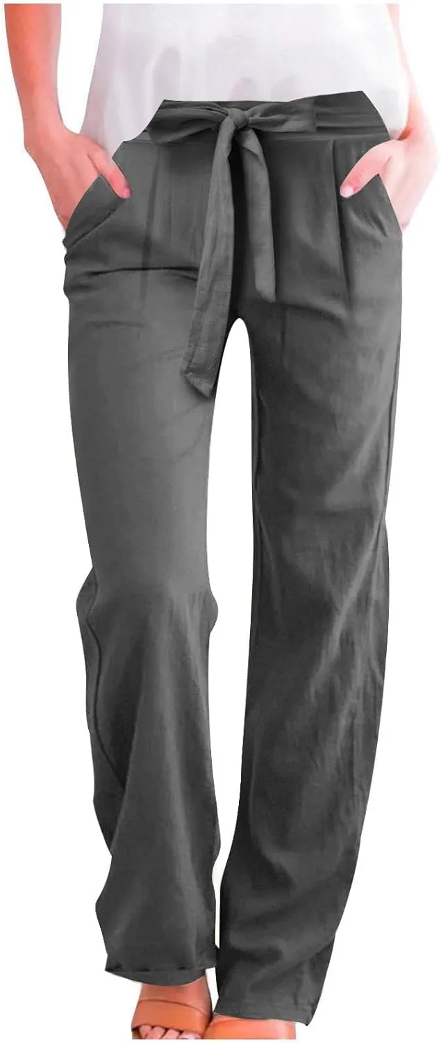 Lounge Pants Women Flowy Beach Pants Linen Palazzo Pants Summer Elastic Pants Workout Soft Pants Long Trousers