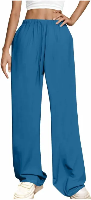 Lounge Pants Women Flowy Beach Pants Linen Palazzo Pants Summer Elastic Pants Workout Soft Pants Long Trousers
