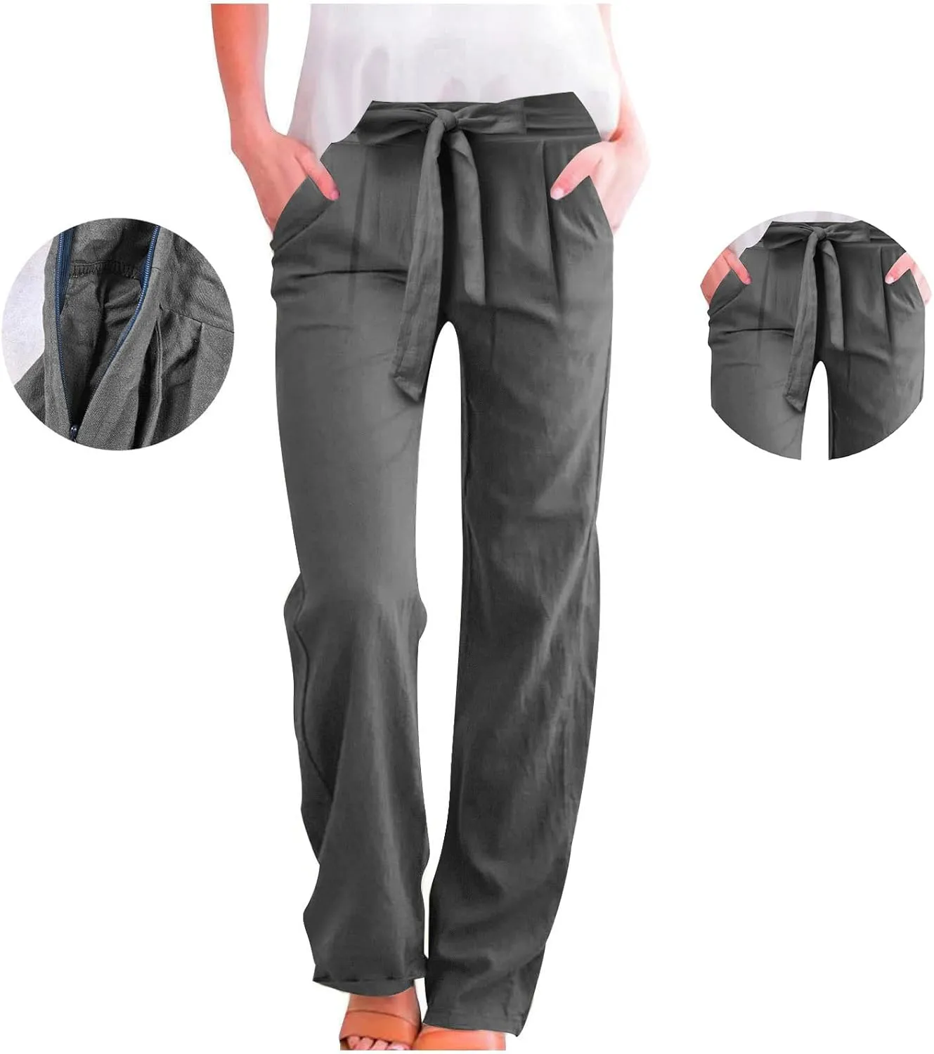 Lounge Pants Women Flowy Beach Pants Linen Palazzo Pants Summer Elastic Pants Workout Soft Pants Long Trousers
