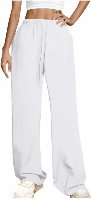 Lounge Pants Women Flowy Beach Pants Linen Palazzo Pants Summer Elastic Pants Workout Soft Pants Long Trousers