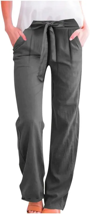 Lounge Pants Women Flowy Beach Pants Linen Palazzo Pants Summer Elastic Pants Workout Soft Pants Long Trousers