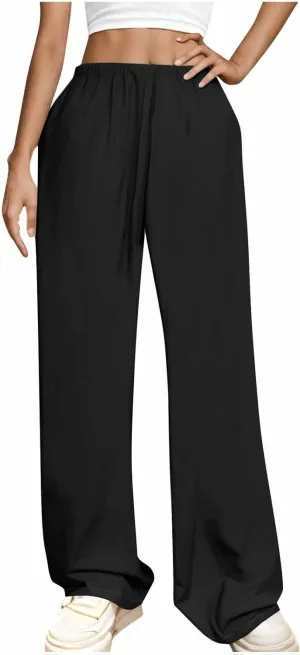Lounge Pants Women Flowy Beach Pants Linen Palazzo Pants Summer Elastic Pants Workout Soft Pants Long Trousers