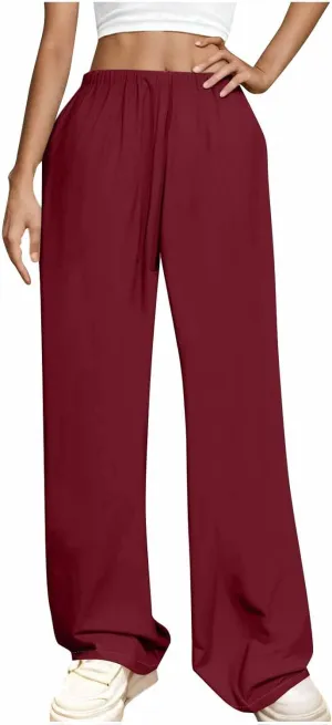 Lounge Pants Women Flowy Beach Pants Linen Palazzo Pants Summer Elastic Pants Workout Soft Pants Long Trousers