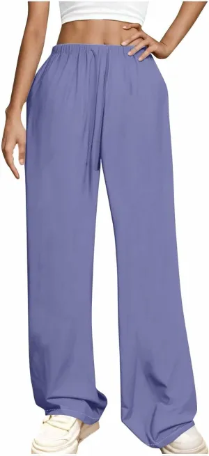 Lounge Pants Women Flowy Beach Pants Linen Palazzo Pants Summer Elastic Pants Workout Soft Pants Long Trousers
