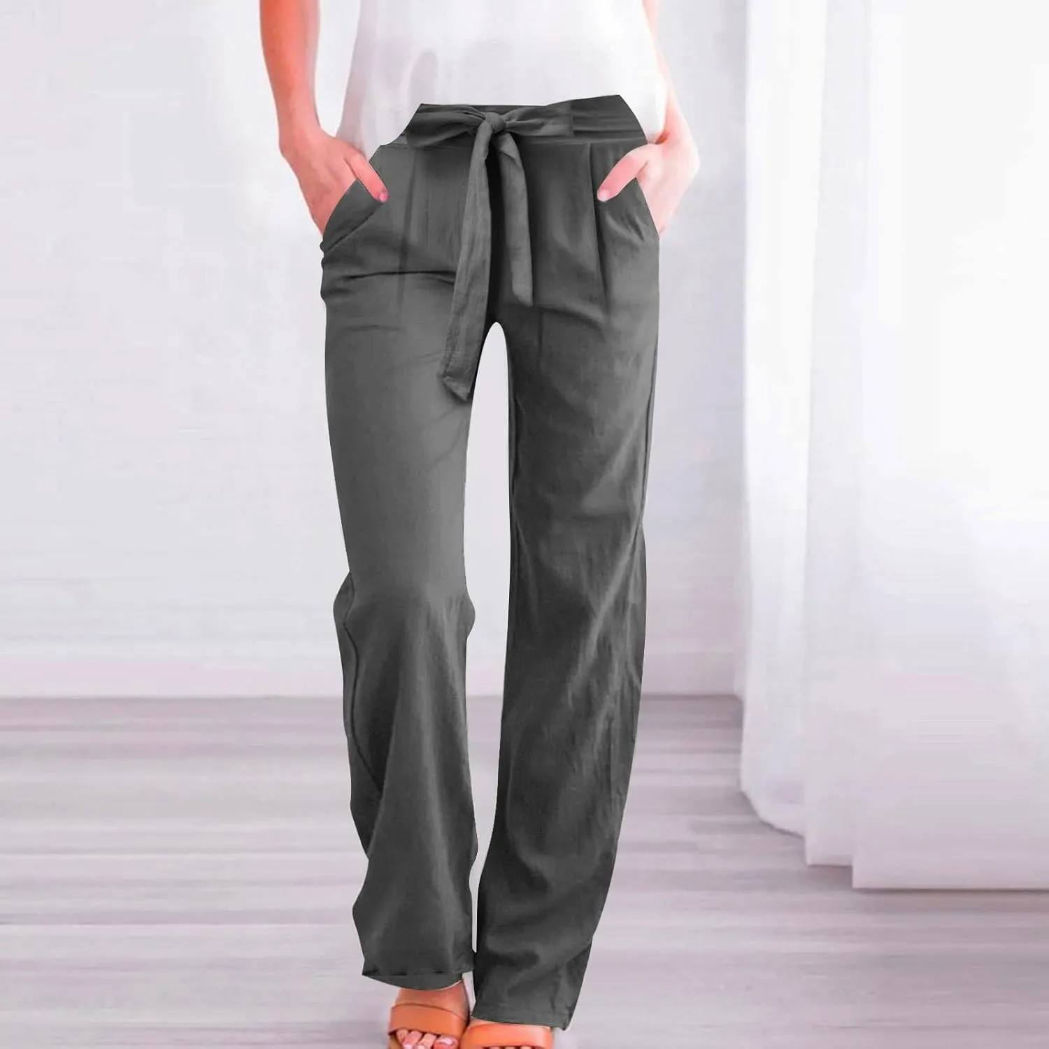 Lounge Pants Women Flowy Beach Pants Linen Palazzo Pants Summer Elastic Pants Workout Soft Pants Long Trousers