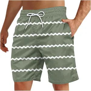 Man Beach Shorts Pants Shorts for Man Loose Fit Hawaiian Pleated Striped Tropical Straight Leg Fall Summer 2025