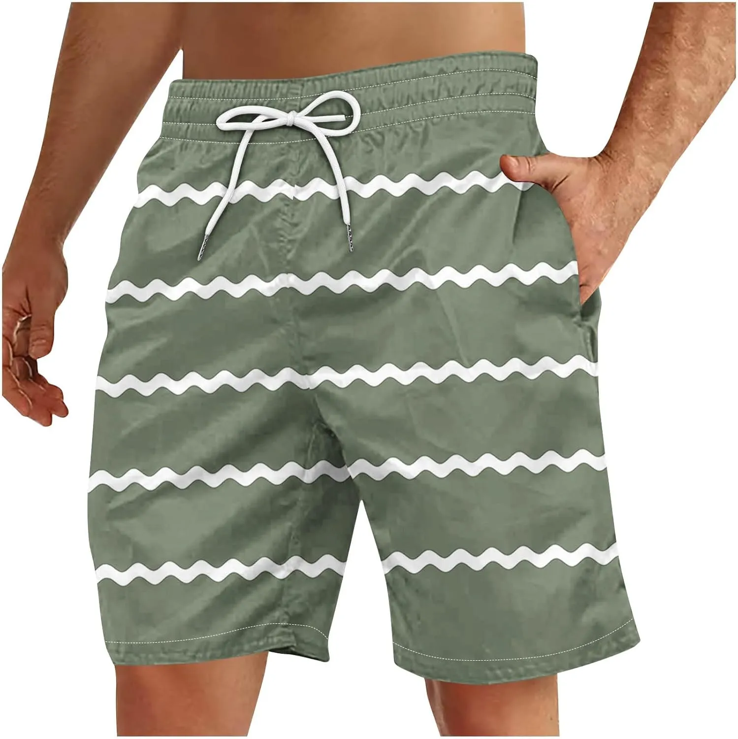 Man Beach Shorts Pants Shorts for Man Loose Fit Hawaiian Pleated Striped Tropical Straight Leg Fall Summer 2025