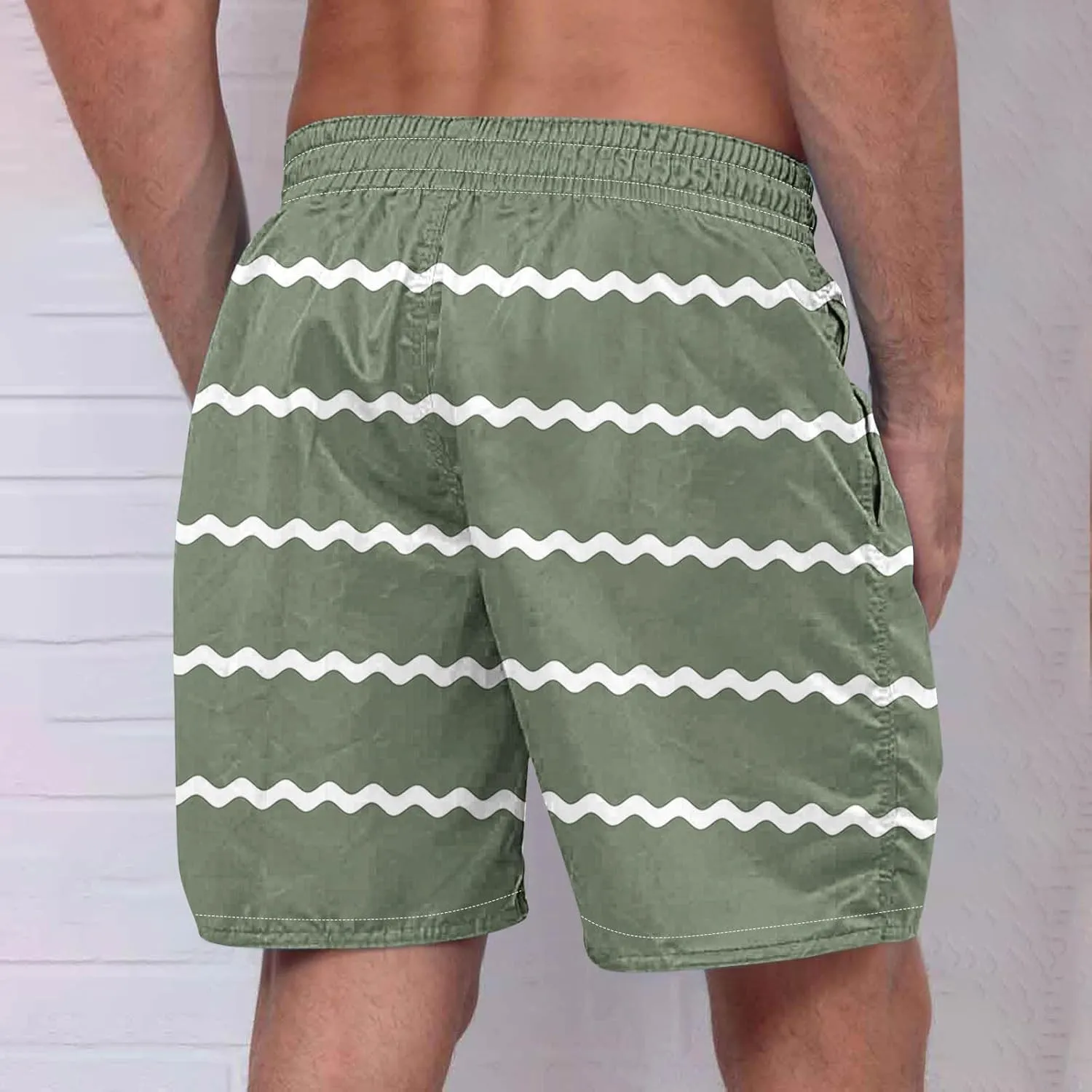 Man Beach Shorts Pants Shorts for Man Loose Fit Hawaiian Pleated Striped Tropical Straight Leg Fall Summer 2025