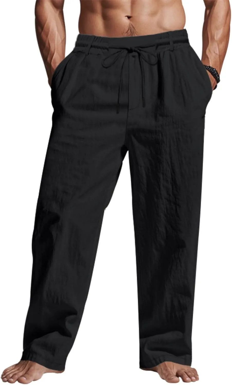 Man Loose Fit Trousers Pants for Man Linen Thin Ruched Straight Leg Basic Long Leg Fall Summer Trousers Pants 2025