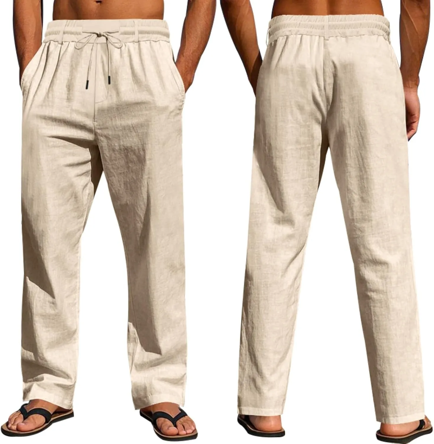 Man Loose Fit Trousers Pants for Man Linen Thin Ruched Straight Leg Basic Long Leg Fall Summer Trousers Pants 2025