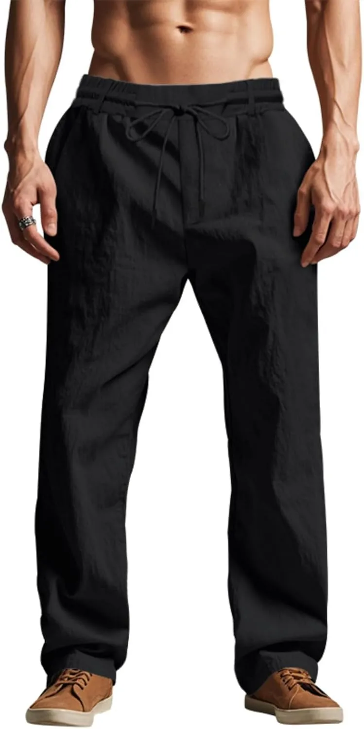 Man Loose Fit Trousers Pants for Man Linen Thin Ruched Straight Leg Basic Long Leg Fall Summer Trousers Pants 2025