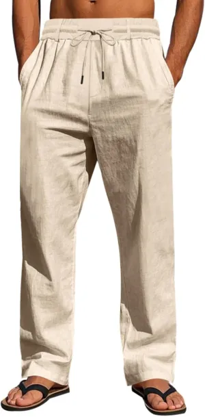 Man Loose Fit Trousers Pants for Man Linen Thin Ruched Straight Leg Basic Long Leg Fall Summer Trousers Pants 2025