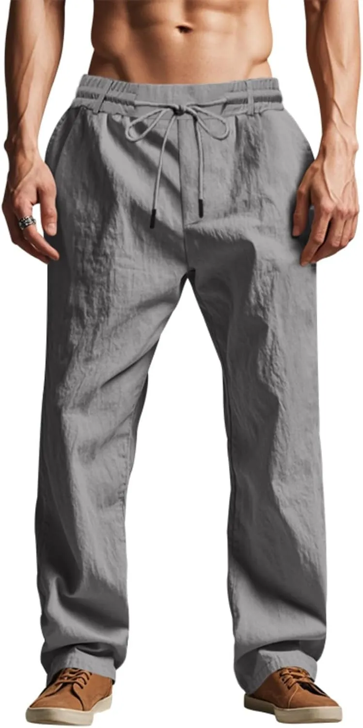 Man Loose Fit Trousers Pants for Man Linen Thin Ruched Straight Leg Basic Long Leg Fall Summer Trousers Pants 2025