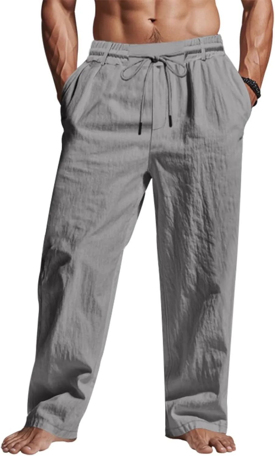Man Loose Fit Trousers Pants for Man Linen Thin Ruched Straight Leg Basic Long Leg Fall Summer Trousers Pants 2025