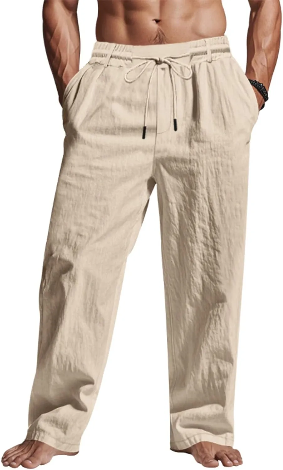 Man Loose Fit Trousers Pants for Man Linen Thin Ruched Straight Leg Basic Long Leg Fall Summer Trousers Pants 2025