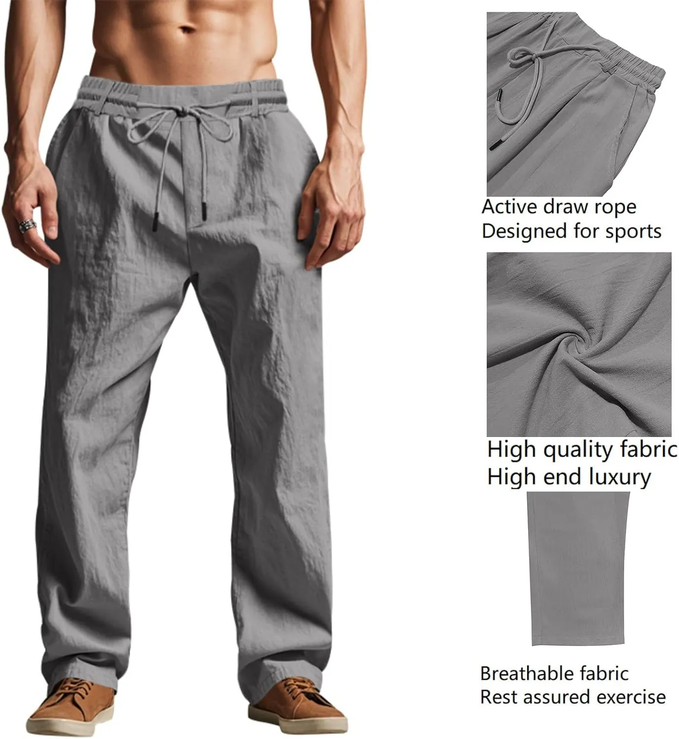 Man Loose Fit Trousers Pants for Man Linen Thin Ruched Straight Leg Basic Long Leg Fall Summer Trousers Pants 2025